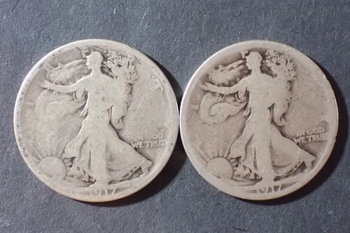 Lot of 2 Walking Liberty Silver Half Dollas 1917 Good /VG Cond WL26 017