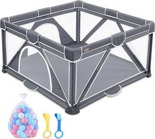 YOBEAR FOLDABLE BABY PLAYPEN LARGE PLAYPEN FOR BABIES AND TODDLERS - DARK GRAY