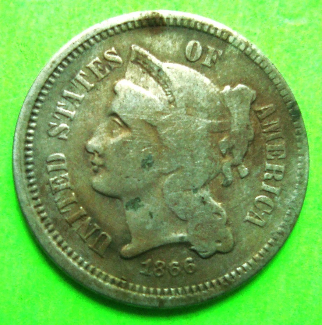 アメリカ 3セント 古銭 1866年 1866 Silver Three Cent Coin Value
