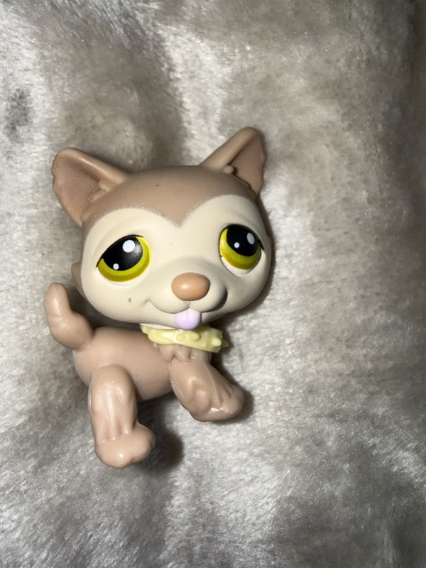 Littlest Pet Shop LPS #358 Husky Dog Brown  & Tan W/ Green Eyes 2006