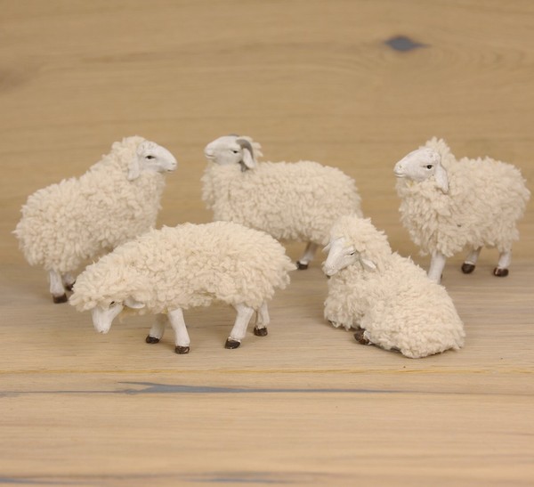 5-Teiliges KrippenzubehöR Wollschafe Polyresin HöHe 4 Cm-image