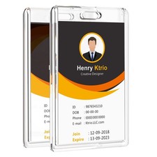 2 Pack Heavy Duty 2-Card Badge Holder Clear Acrylic ID Card Holder with Easy ...