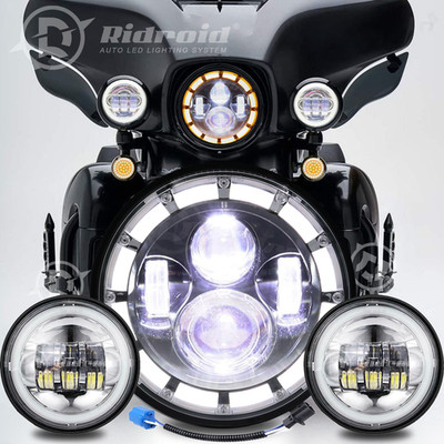 Combo 7'' LED Headlight 4.5'' Passing Light For Harley Davidson Touring Road King