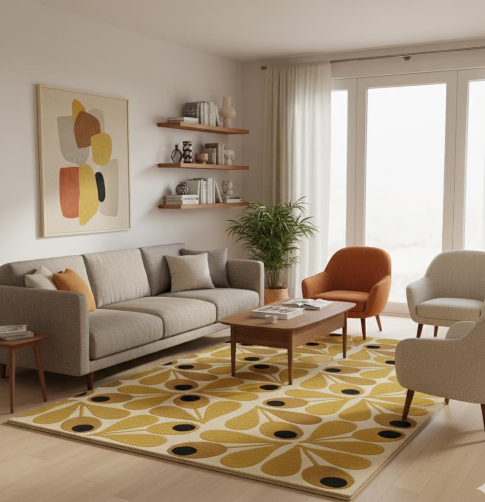 Hand Tufted Wool And Cotton Rug Color Cream & Yellow Handmade Design Carpet Rug