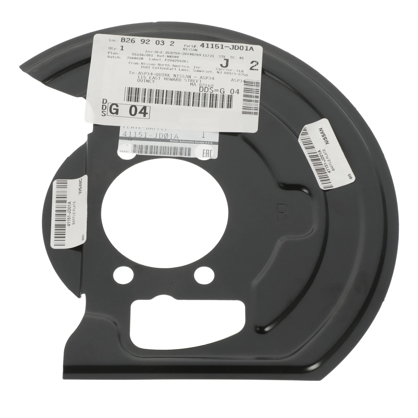 Escudo de polvo de freno derecho para Nissan Rogue, Juke 2008-2017 (P/N 41151-JD01A)