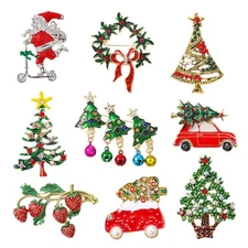 New Christmas Cartoon Brooch Christmas Tree Brooch Rhinestone Brooch