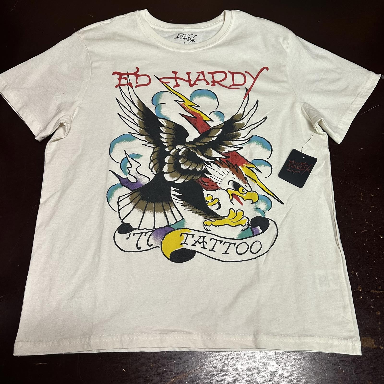 Ed Hardy men’s off-white, cream eagle graphic T-shirt, large