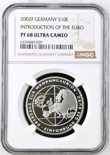 2002-F Germany 10 Euros Introduction of the Euro Currency Silver NGC PF 68 UC