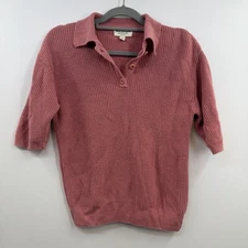 Vintage Norm Thompson linen blend short sleeve polo sweater size S Small