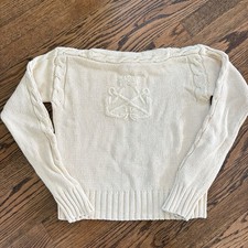 Vtg Ralph Lauren Rugby Cream Cable Knit Women  s Sweater Rare Linen/Cotton Blend
