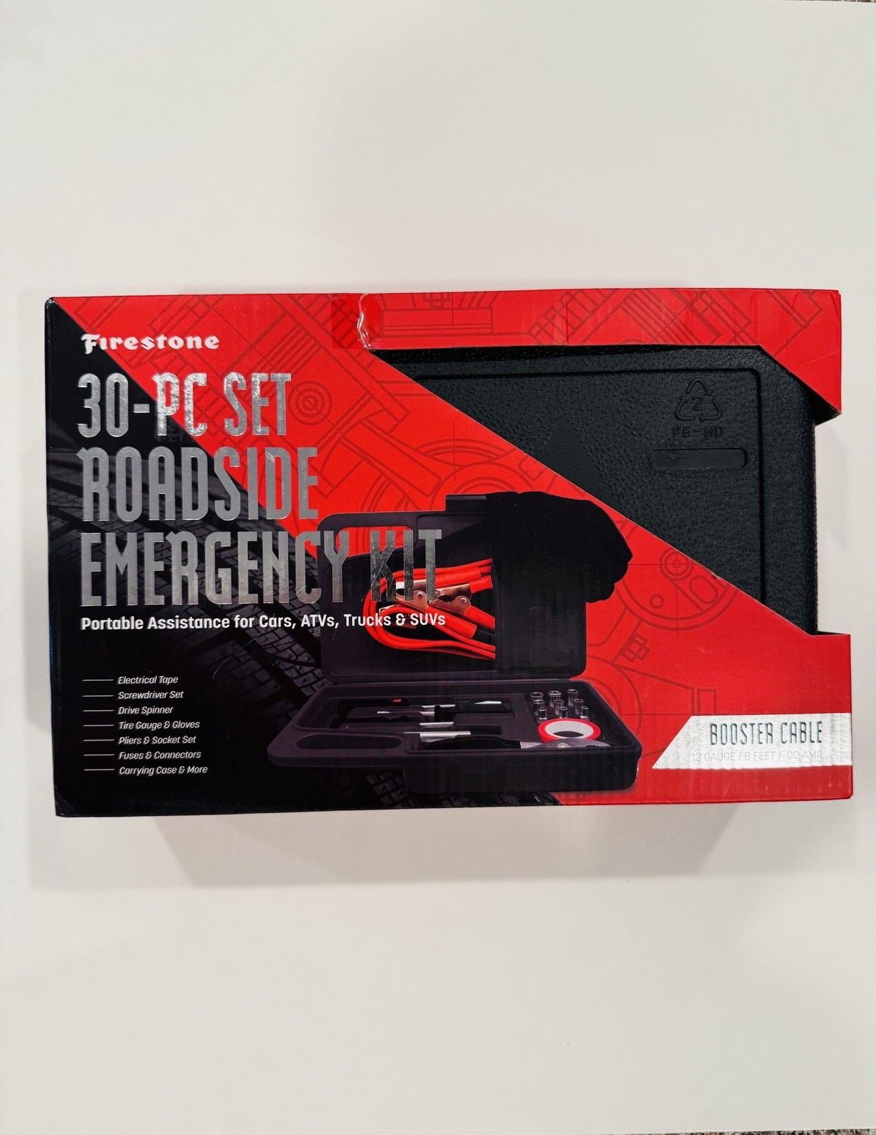 Firestone 30-PC set roadside emergency kit. Portable Assistance for Cars, SUVs