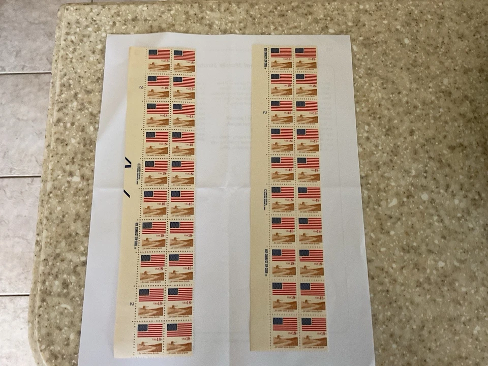 2- Rare Vintage 1981 American Flag MISTAKE STAMPS .19 Cents Two Strips 40 Stamps - image 4 of 4