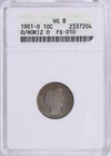 1901-O ANACS VG 8 FS-010 (FS-501) O/Horiz O Barber Dime in Old Holder