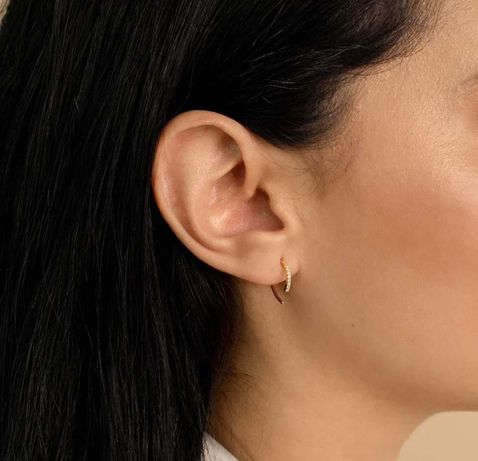 Pave Moissanite Threader Earrings Minimalist Earrings Gold Plated 925 silver - Image 4 of 4