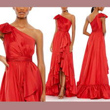 NWD $498 Mac Duggal [ 12 ] Bow One Shoulder Ruffle Asymmetrical Hem Gown #G1402