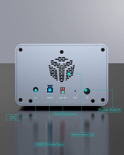 2 Bay Aluminum External Hard Drive Enclosure RAID USB3 2.5" 3.5" SATA HDD SSD - Afbeelding 9 van 9