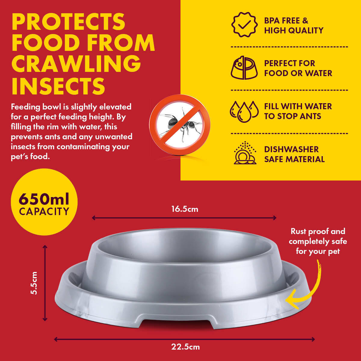 Pet Basic 4PCE Dog Bowl Ant Proof Designed Rim Durable NonSlip Base 22