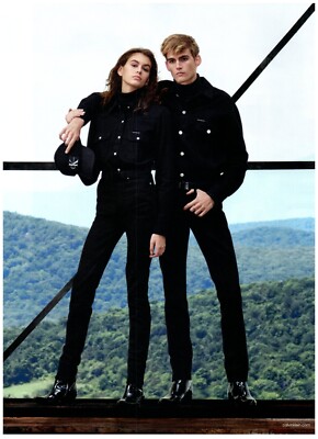 2018 Calvin Klein Print Ad, Presley Kaia Gerber Black Denim Jeans Outfits Boots