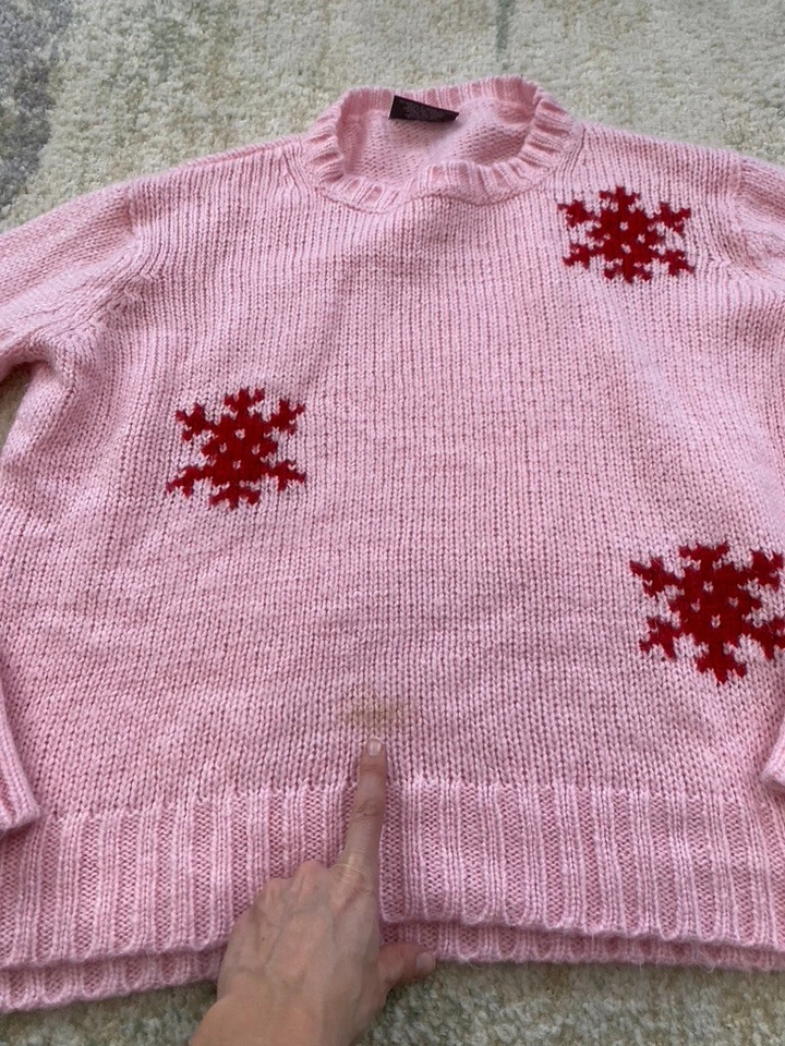 LEER Suéter de Madera Envíos Talla M/L Rosa Copo de Nieve Cuello Redondo Pullover Lana Mohair Foto 2 de 4