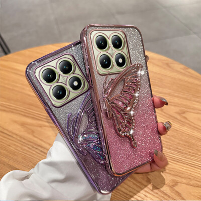 Glitzer SchutzHülle Schmetterling Ständer Für Xiaomi 14T Pro 13T 12T 11T 10 Lite