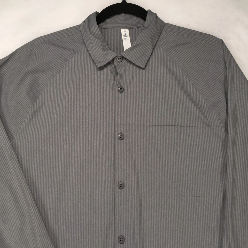 LULULEMON ATHLETICA Men's Shirt Size Medium Spandex Striped Gray Long Sleeve - Image 2 of 4