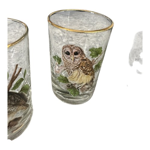 Vintage Mid Century Modern Owl Juice Glasses Tumblers Gold Rim Set Of 4 - Picture 5 of 7