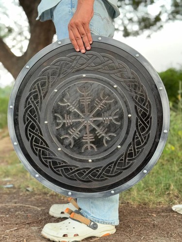 Medieval wooden Viking Shield Celtic Scottish Targe Round Shield Larp Sca - Picture 3 of 7