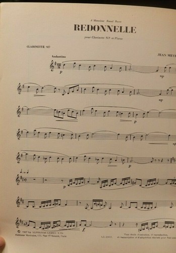Clarinet & Piano Redonnelle by Jean Meyer New Out of Print - Picture 2 of 3