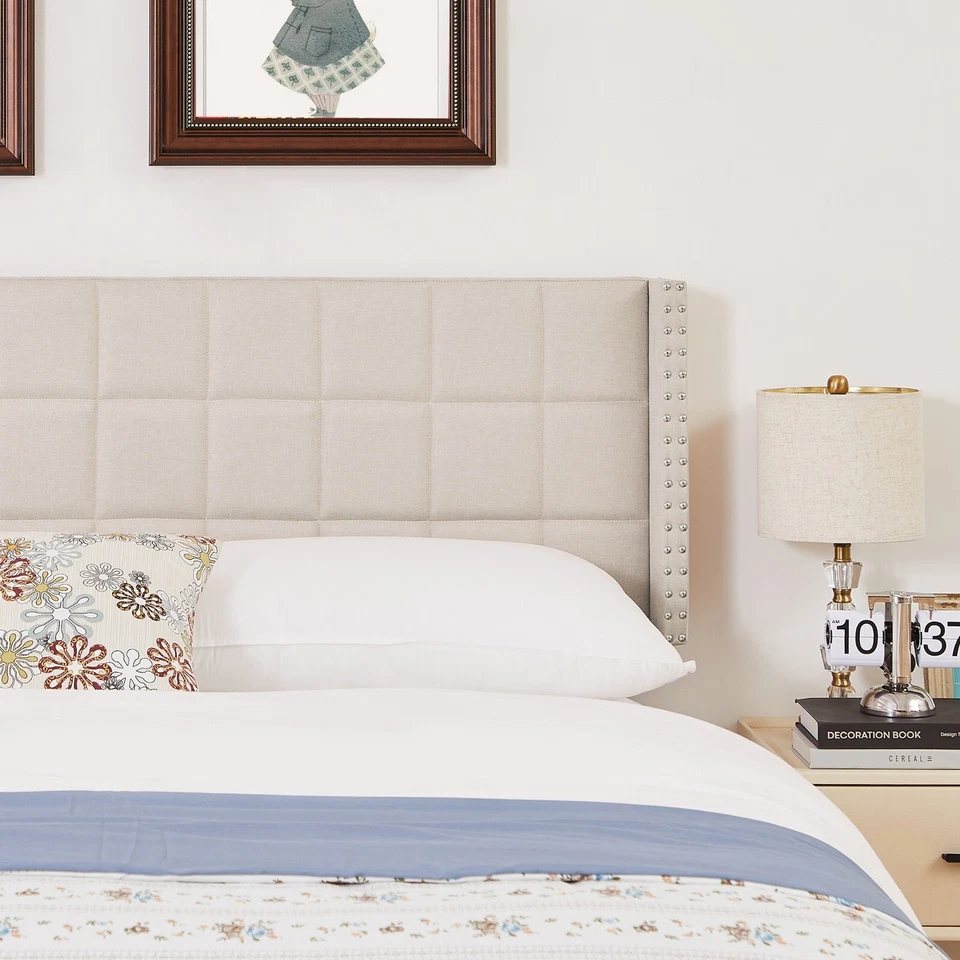 Cabecero tapizado Queen King Size solo cabecero de cama de tela de lino acolchado Foto 3 de 4