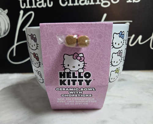 NEW HELLO KITTY CERAMIC BOWL WITH CHOPSTICKS 20 OZ - Picture 8 of 10