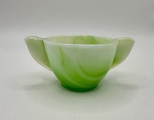 Akro Agate Green White Marble Glass Small Interior Panel Tea Set Sugar Bowl
