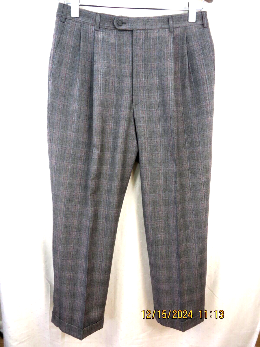 MILINEA SZ W38/L27 100% Wool Made Italy Men's Gray/Pink Plaid Flowy Dress  Pants | eBay