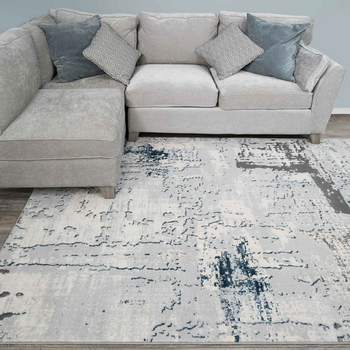 Petrol blue and grey living room deals