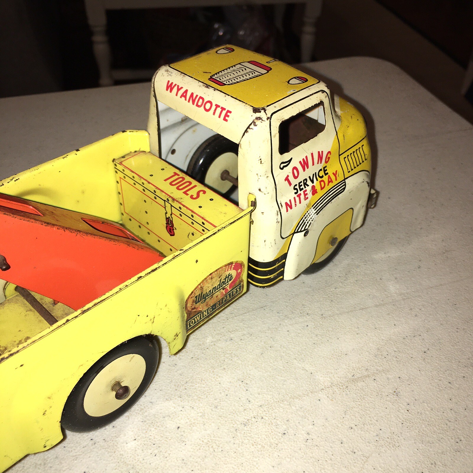 1940s Wyandotte Toy Pressed Steel Litho Tow Truck Wrecker 10" Long Metal Wheels eBay