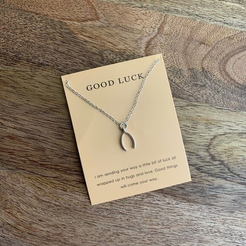 Silver 18" Wishbone Necklace Lucky Charm Good Luck Gifts graduate retirement - Picture 4 of 7