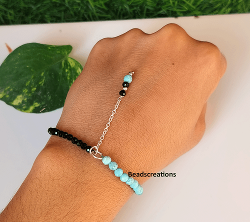 Top Black Spinel and Larimar Beads Necklace Beaded Faceted Bracelet Gift For Her - Picture 4 of 4