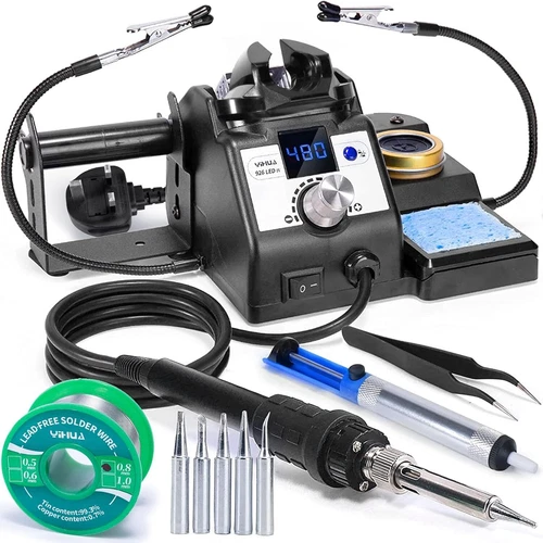 60W Digital Soldering Iron Station Kit, Temp Stabilization, 5 Tips, UK Plug