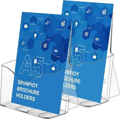SRVNPIOY 2 x A5 Clear Acrylic Brochure Stand, Leaflet, Flyer. Counter Top or Wall Hanging