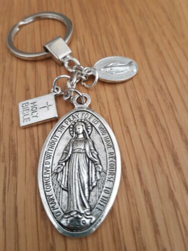 Holy Mother Miraculous Medal 2 Design Mini Medal Bible Charm Religious Keyring