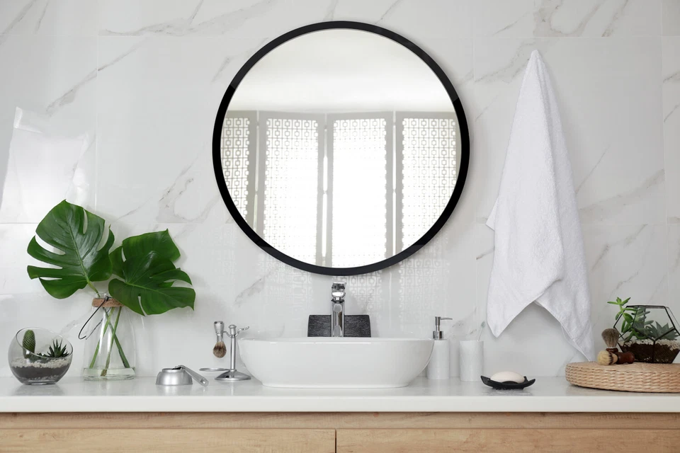 Grand Rond Miroir sur blanc noir cadre pour le Couloir Salon maquillage 100 cm - Photo 4/4