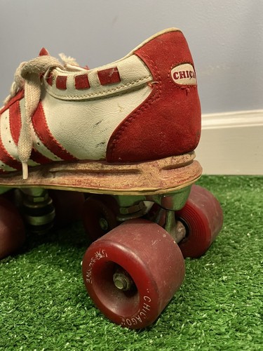 Vintage 1970s Chiacgo Red White Stripped Roller Derby Sneaker Skates Size 6 - Picture 9 of 16