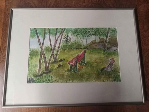 Original Watercolor “Red Bench” – Framed Artwork by Beverley Richardson - 第 1/2 張圖片