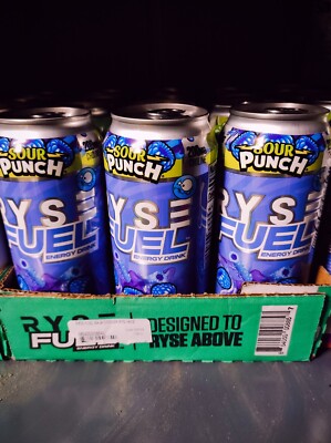 RYSE Fuel Energy Drink 16 oz Cans 12 Pack Sour Punch Blue Raspberry 