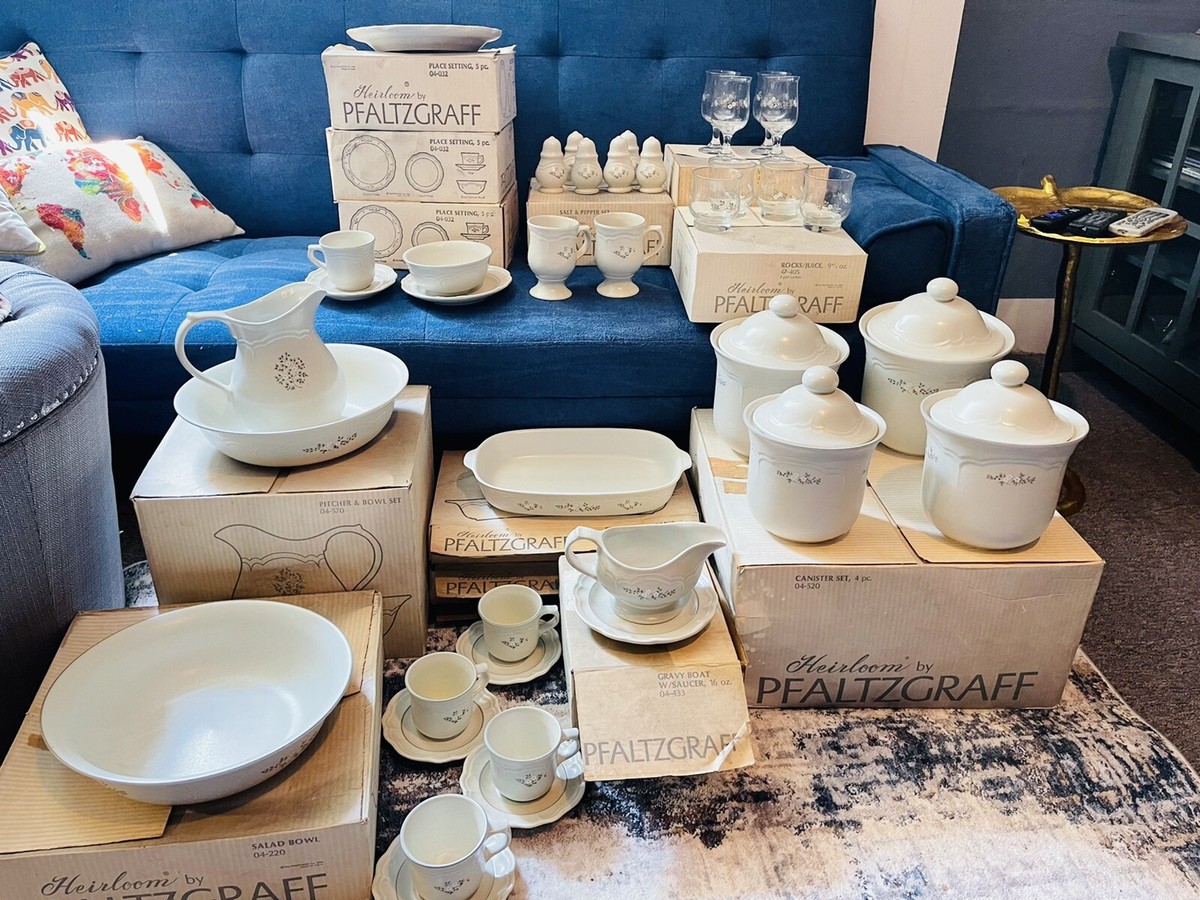 Huge Pfaltzgraff Heirloom Dishes Canister Bowls Pitcher Vintage