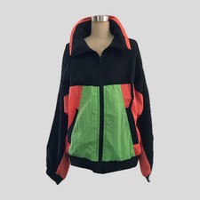 Vintage 1980s Gitano Black Orange Green Colorblock Zip Front Windbreaker - S M