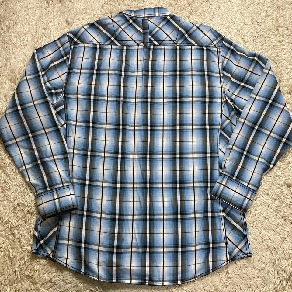 BKE Shirt Mens XXL Athletic Fit Blue Black Plaid Buckle Western Pearl Snap - Image 2 of 4