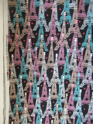 Paris Eiffel Tower Cotton Fabric AMP ''EIFFEL FOR YOU''   VTG RARE   1Y8''X42''
