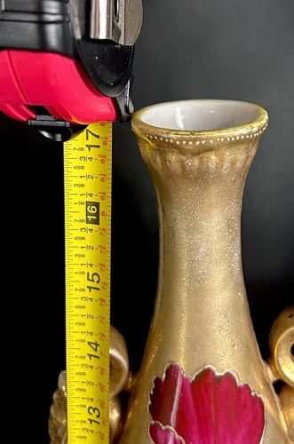Tall Antique Nippon Vase Art Nouveau Double Handles Japan Gilt Flowers 17” - Picture 20 of 24