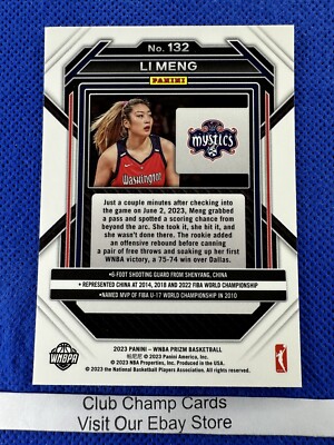 2023 #132 Li Meng WNBA Panini Prizm Basketball Base Card RC