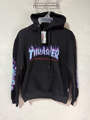Thrasher Magazine Black Blue Flame Pullover Hoodie Kids XL *NWT